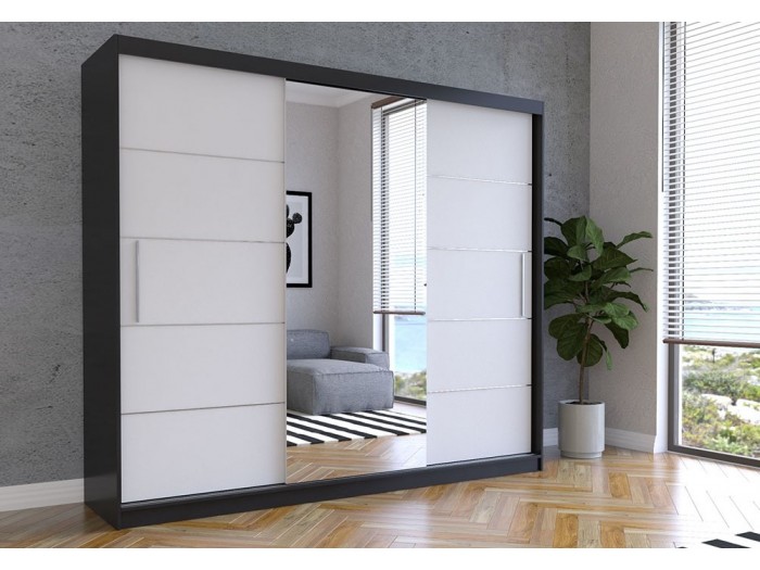 Гардероб с огледало ALBA (корпус черно/лице Бяло)